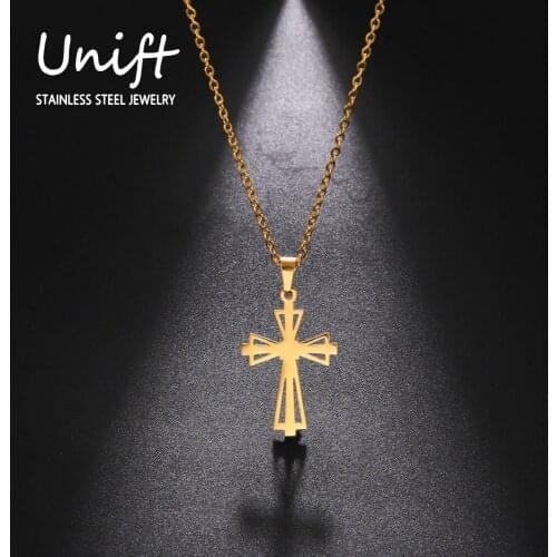 Unift Stainless Steel Gothic Cool Cross Necklace Fashion Pendant Necklace for Women Men Christian Faith Jesus Vintage Jewelry