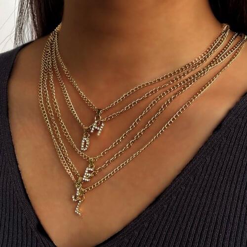 New Golden Crystal A-Z Letter Pendant Necklace For Women Girls Shinning Metal 26 Initial Collares Necklaces Korean Jewelry Gift