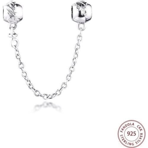 Authentic 925 Sterling Silver Beads Love Always Safety Chain Charms Fits Original Bracelet Women Fine Jewelry Making Accessories