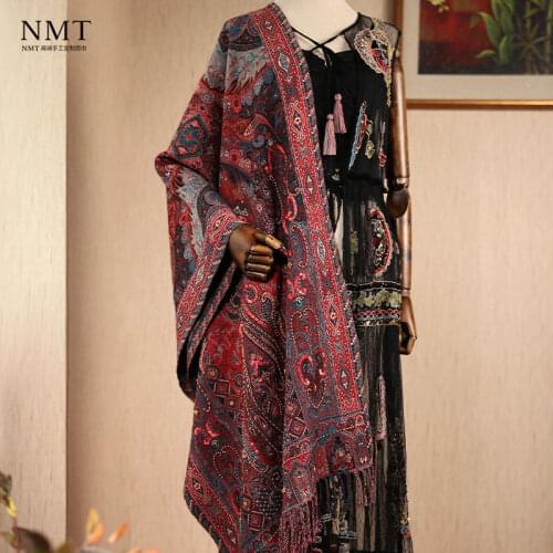 Luxurious palace thickened wool scarf retro ethnic style imported heavy hand embroidery beaded winter female shawl