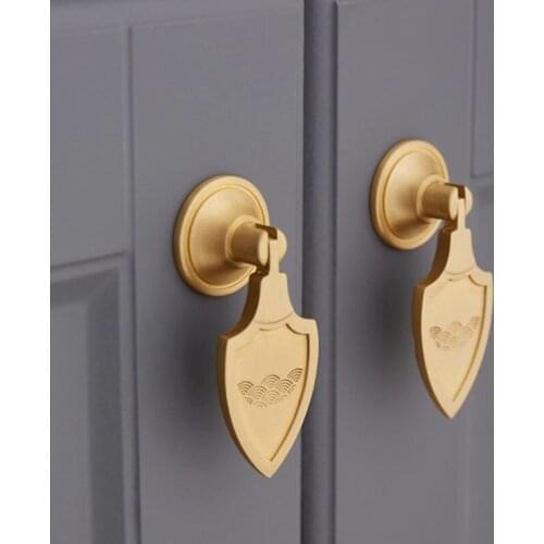 Pure Copper Handle Modern Style Cabinet Door Drawer Wardrobe Knob Handle Gold Single hole Auspicious Moire Handle