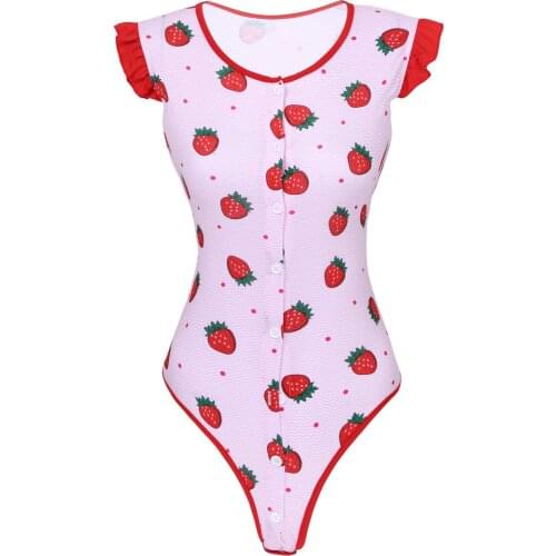 Newest Adult Women Strawberry Costumes Clubwear Sleeveless Button Closure Bodysuit Romper Sleepwear Nightwear