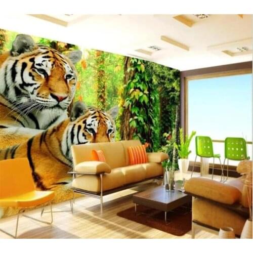 Custom Self Adhesive wallpaper 3d large mural forest tiger jungle background living room bedroom restaurant decoration painting