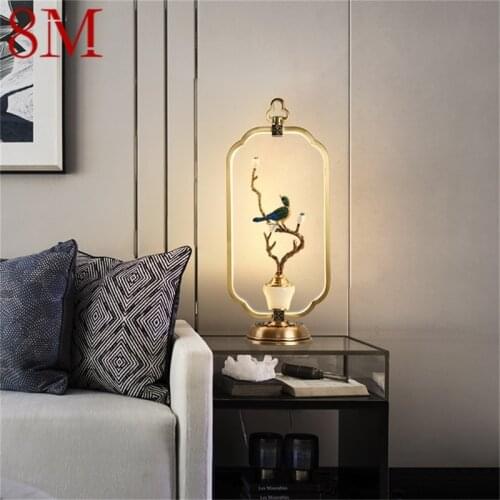 8M Modern Table Lamp Brass LED Desk Light Luxury Jade Home Decorative for Bedside Living Room
