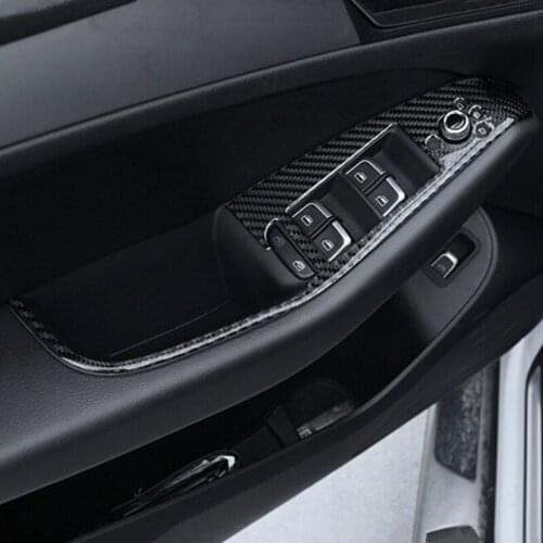 Carbon Fiber Car Styling For Audi Q5 2012-18 Door Armrest Window Glass Lifter Buttons Panel Decorative Frame Cover Trim Stickers