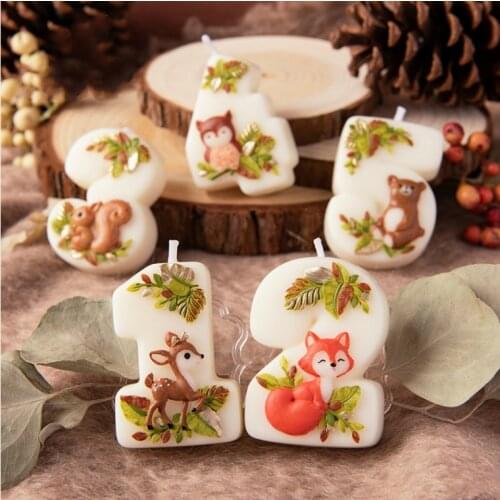 Number Candle Birthday Cake Decoration Smokeless Candle Party Cartoon Animal Deer Squirrel Bear Owl Fox