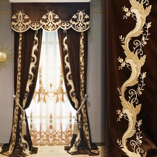 High grade European luxury flannel embroidered curtain living room bedroom high window duplex building full shading curtain