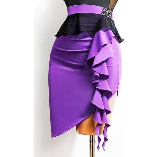 2020 Latin Dance Skirt Adult Practice Clothes Ruffle Irregular Purple Skirt Samba Rumba Tango Performance Dance Costume VDB2698