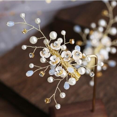 Hair clip brides head flower hairgrip bridal jewelry beautiful hairpin beads wire wedding show woemen girls hair jewelry
