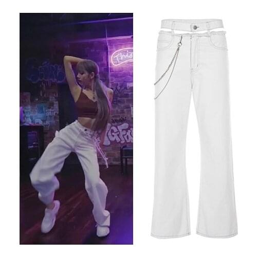 Kpop Seo Yea Ji IU Lee Ji Eun korean lady white sexy High-waist hollow trousers women fashion double Waist chain straight pants