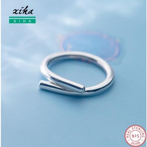 Real 925 Sterling Silver Rings for Women Simple Geometric Adjustable Ring for Girls Ladies Minimalist Jewelry Size 6 7 8