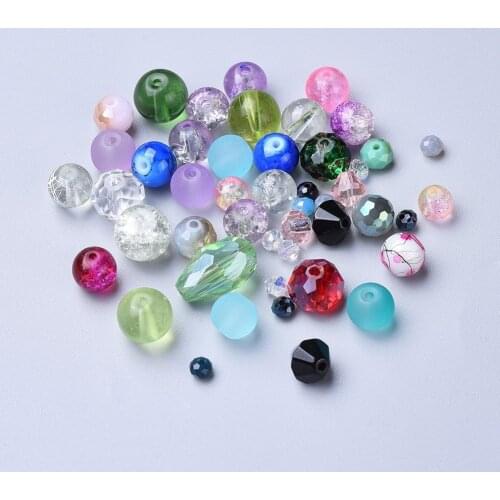 100g Mixed Shapes Glass Beads Mixed Color For Necklaces Bracelets Jewelry Making, 4~19x4~21x3~15mm, Hole: 0.5~2mm