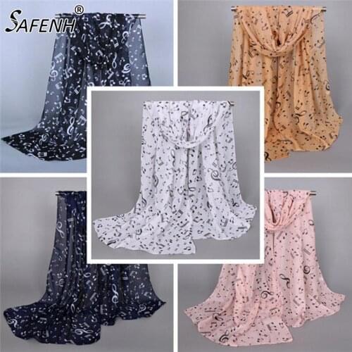 160*50cm Musical Note Chiffon Scarves Long Stoles Spring Muffler Chiffon Scarf Womens Scarf Shawl