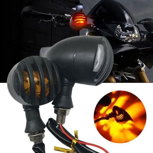12V 2PCS Retro Motorcycle Turn Signal Light LED Bullet Blinker Vintage Grid Amber Lamp Blinkers Signal Flasher for Honda Yamaha