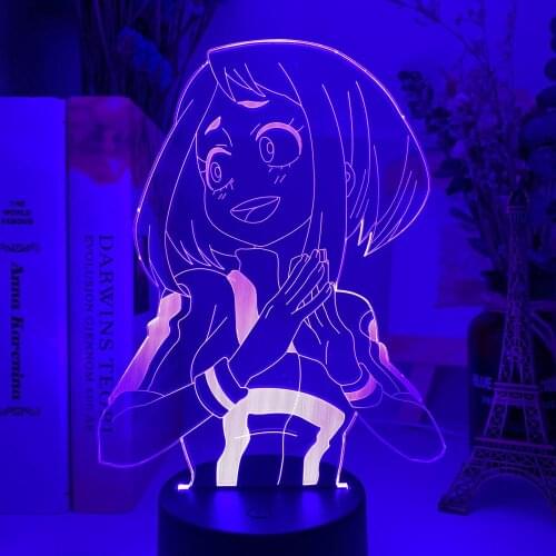 3D LED Lamp Anime My Hero Academia Ochako Uraraka Light for Bedroom Decor Child Kids Birthday Gift Uraraka Lamp