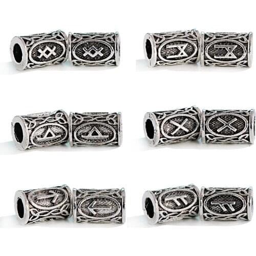 5pcs mixed Vintage Rune Viking Beard Beads Small Hair DIY Bracelet Accessories Charm Ancient Silver Color Ring Tube Metal Beads