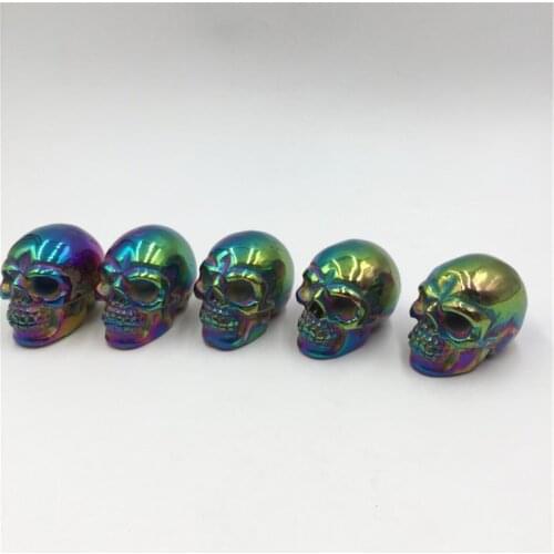5PC Angel Aura Crystal Skull Rainbow Electroplating Crystal Hand Carved Figurine Colorful Skull Collection Gift