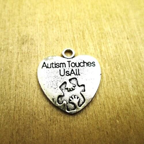 8pcs- 25x23mm autism touches us all Charms heart Charm pendants DIY necklace/ bracelets charms antique silver tone