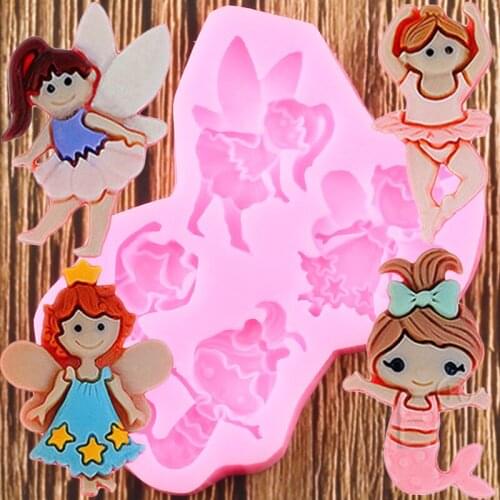 Angel Flower Fairy Silicone Molds DIY Baby Birthday Fondant Cake Decorating Tools Clay Candy Chocolate Moulds