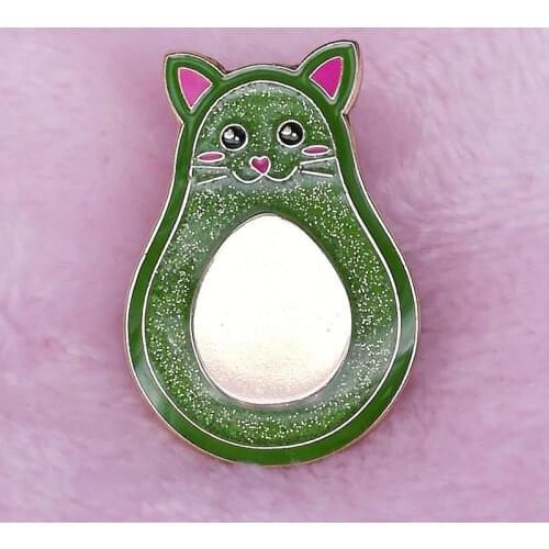 Avocado cat pin Kawaii vegan food fruit jewelry