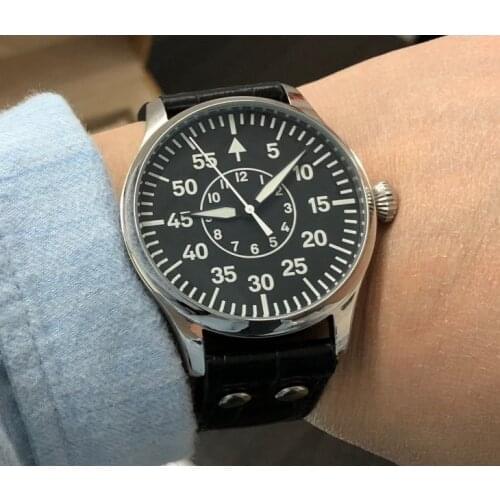 44mm GEERVO black dial Japanese VH31 Quartz movement mens watch green luminous Pilot watch g344-g8