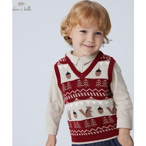 DBL19507 dave bella autumn baby boys causual cartoon knitted coat children fashion sleeveless vest