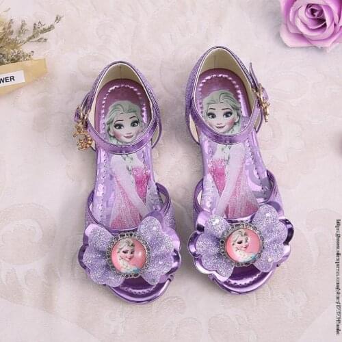 Disney cartoon girls princess single shoes spring and autumn new children frozen elsa crystal shoes performance shoe