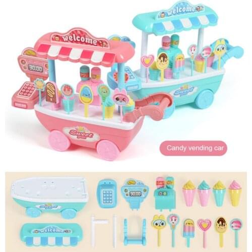 Children Ice Cream CartSet Kid Pretend Play House Mini DIY Candy Toy Food Cart Toy Education Hobby Funny Groceries Role