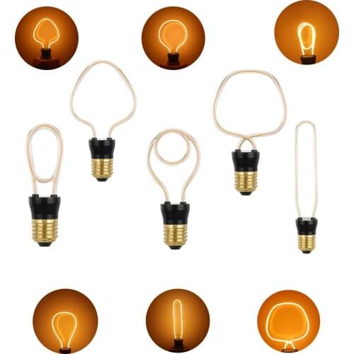 E27 LED Filament Retro Edison Antique Lamp, Unique shape Lamps Lighting, Flexible/BENT LED, Warm White, For Bar Home Decorate