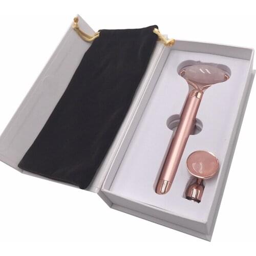 2 In 1 Electric Vibrating Natural Rose Quartz Jade Roller Face Lifting Crystal Jade Stone Face Lift Tightening Beauty Massage