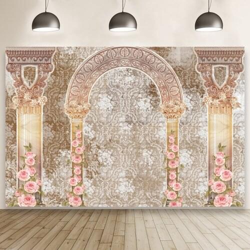 Roman Style Arches with Flowers Background Wedding Party Anniversary Photography Backdrop Baby Shower Banner Studio Wallpaper