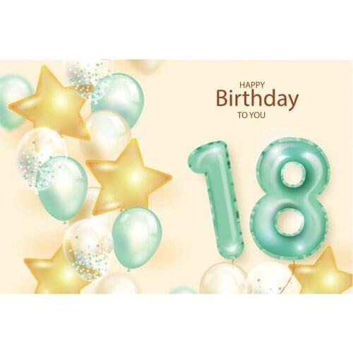 Happy 18th Birthday Green Balloon Golden StarBackdrop Photography Background Photo Booth Studio Decor