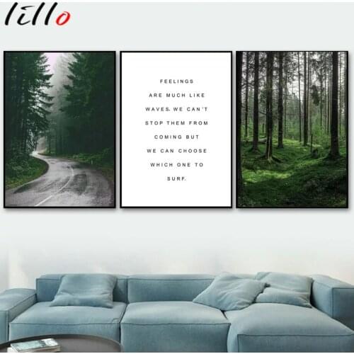 Mountain lake forest road travel quotes wall art nordic canvas painting posters and prints pictures wall for living room decor