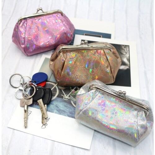 HOT!! Fashion Laser Holographic Women Kiss Lock Coin Purse Card Keys Holder Wallet Oval Purses Dollar Money Bag Coin Purse Women