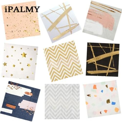 Ipalmay 15 Pack Gold Wedding Series Paper Napkins Birthday Baby Shower Biodegradable Party Decorative Lunch Napkins Tabelware