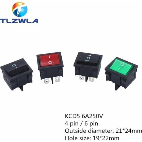 1pcs KCD5 21x24mm 21*24mm Rocker Switches Kit 4 Pin 6Pin 2 Position 3 Position 6A/12A 250VAC ON-OFF ON-OFF-ON