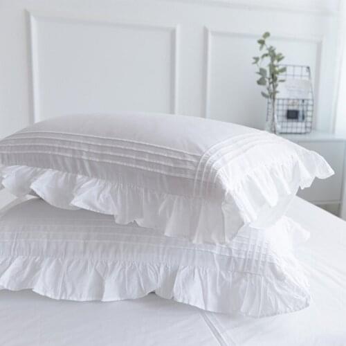 2PC Ins 100% Cotton Pillowcase Lotus Leaf Pillow Cover Princess Girl Dormitory White Ruffle Sleep Pillowcases Bedding Home Decor