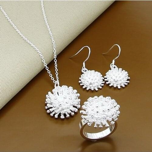 Wholesale Price 925 Silver Jewelry Sets Fashion Simple Round Necklace Earrings Rings Set Fine Jewelry