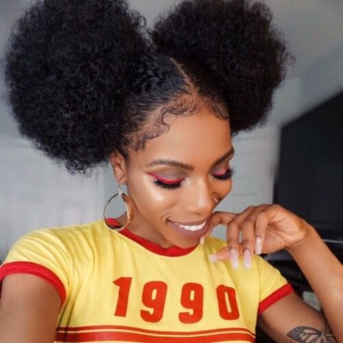 Kong&Li Short Afro Puff Synthetic Hair Bun Kinky Curly postiche afro Chignon Hairpiece For Women Ponytail Hair Extensions