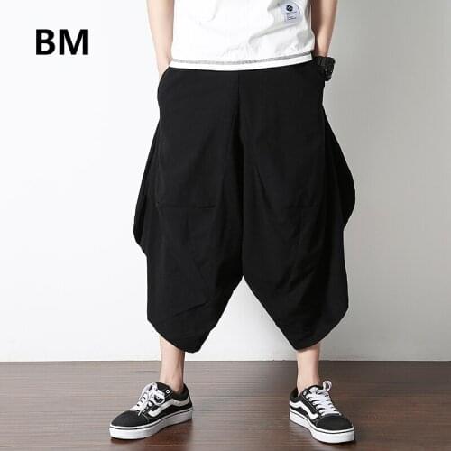 2020 Summer Fashion Bloomers Men Chinese Style Hip Hop Harem Pants Loose Plus Size Cropped Pants 5xl Black Cross-pants Male