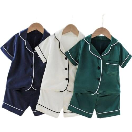 2021 Summer Korean Baby Boys Girls Shorts Set Children Satin Loungwear Kids Sleepwear Pajamas Set 3 Colours Hot Sale
