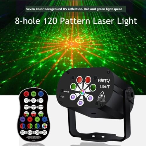 Mini RGB UV Disco Light DJ LED Laser Stage Projector Red Blue Green Lamp USB Rechargeable Wedding Birthday Party DJ Lamp 8 Hole