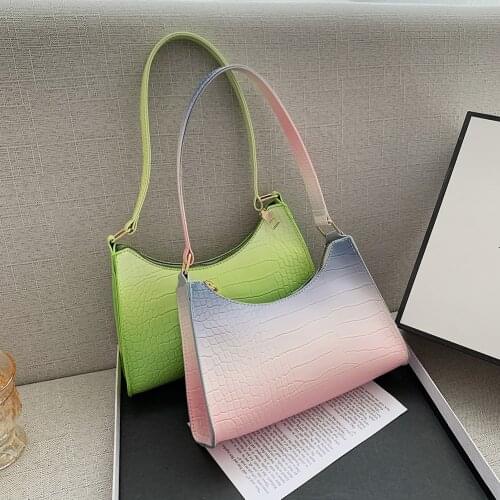 Fashion Women PU Leather Underarm Hobos Bag Alligator Pattern Gradient Color Shoulder Bag Ladies Vintage Handbag Tote Purse 2021