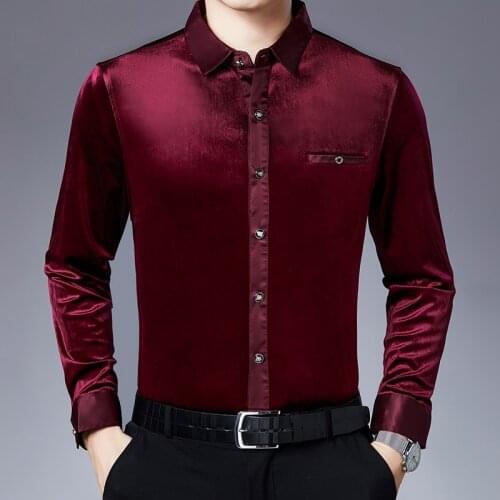 Mens Autumn Gold Velvet Shirts High Quality Male Solid Color Soft Clothes Long Sleeved Free Shipping