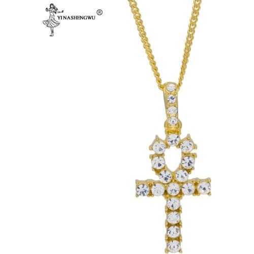 Mens Hip Hop Iced Out Ankh Cross Pendant With 5mm Tennis Chain CZ Egyptian Key Of Life Pendant & Necklace Jewelry Colgante