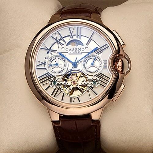 Mens Watch Top Brand Luxury Automatic Mechanical Wristwatches Sport Gold Stainless Steel Calendar Moon Phase Watches CASENO 2021