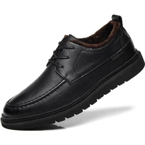 Winter Men Shoes High-top Mens Casual Shoes Black Shoes for Men Plush Warm Leather Shoes Men Fashion Leather Casual Shoes