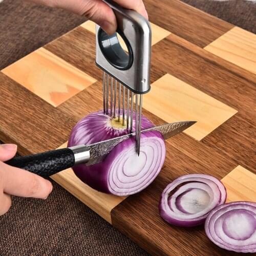 Stainless Steel Onion Needle Onion Fork Vegetables Fruit Slicer Tomato Cutter Cutting Safe Aid Holder Cutting Aids Supplies Tool