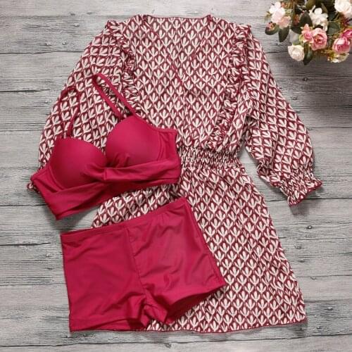 2021 New Women Push Up Bikini Set with Cover-Up Sexy Swimwear Padded Bathing Suit Swimming Beach Wear Summer Female Swimsuit