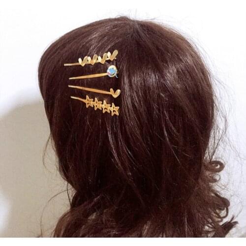 New Cute Fashion Jewelry Net Red Wild Metal Stars Word Clip Side Clip Girl Cute Bangs Clip Love Hair Accessories